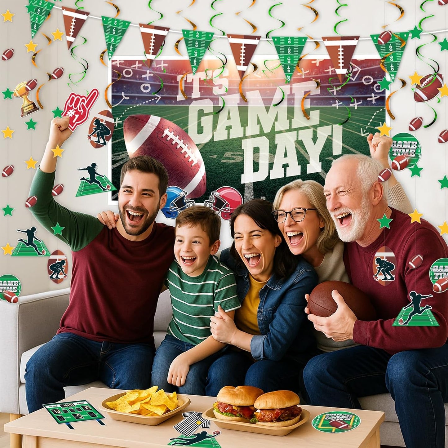 32-Piece Football Party Decoration Kit – Banners, Foil Swirls, Garlands and Cutouts with Helmets, Jerseys and Game Icons for Super Bowl, Tailgate, Sports Birthdays and Team Celebrations