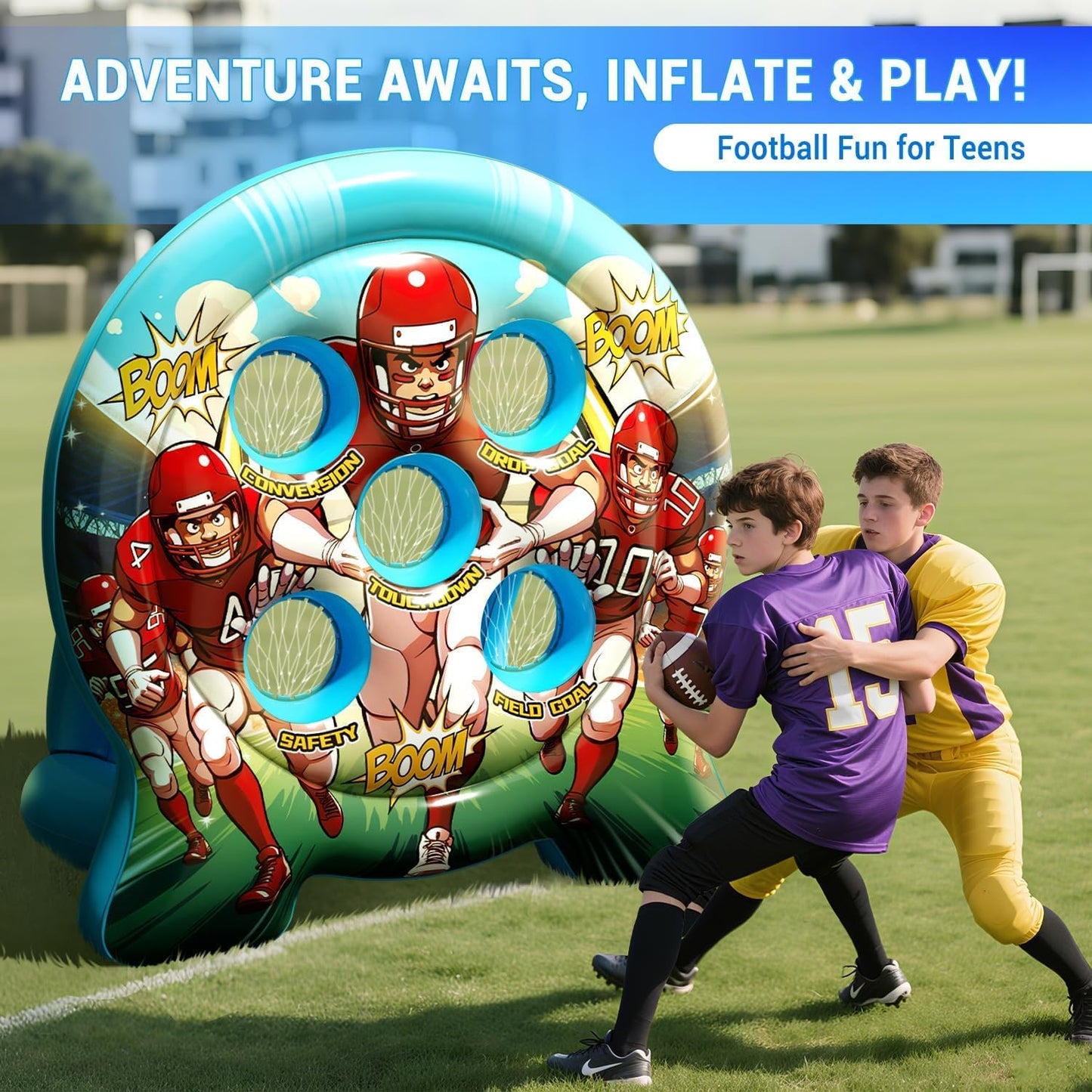 Kids Football Target Toss Game with Junior Size Footballs - Inflatable Throwing Target Toy - Fun Sports Carnival Party Game - Fun Kids Sports Outdoor Game