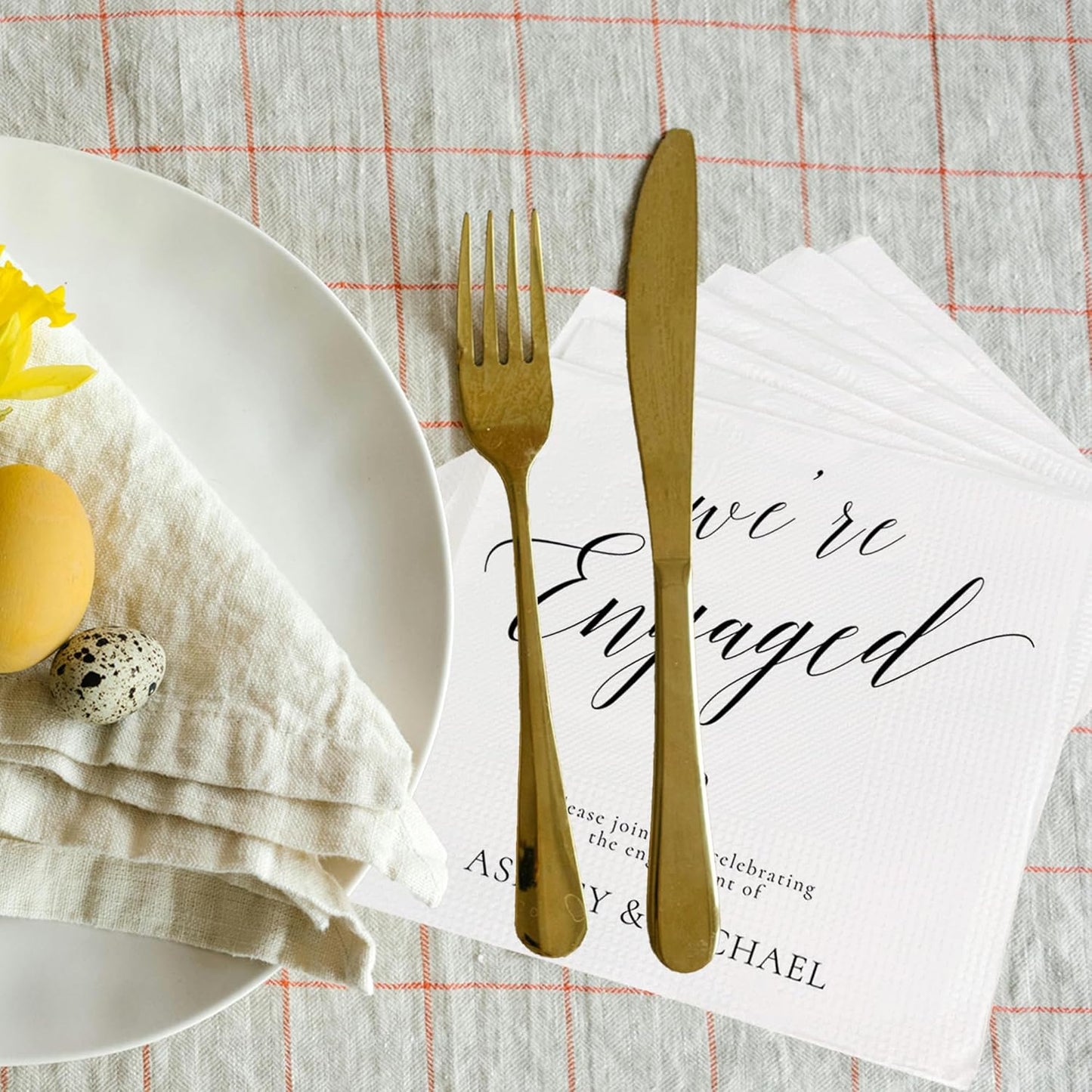 Luxury Custom Pack 15pcs We're Engaged Wedding Napkins, Engagement Decorations for Party, Custom Wedding Napkins, Engaged Party Napkins, Engagement Beverage Cocktail Luncheon Dinner Napkins 5