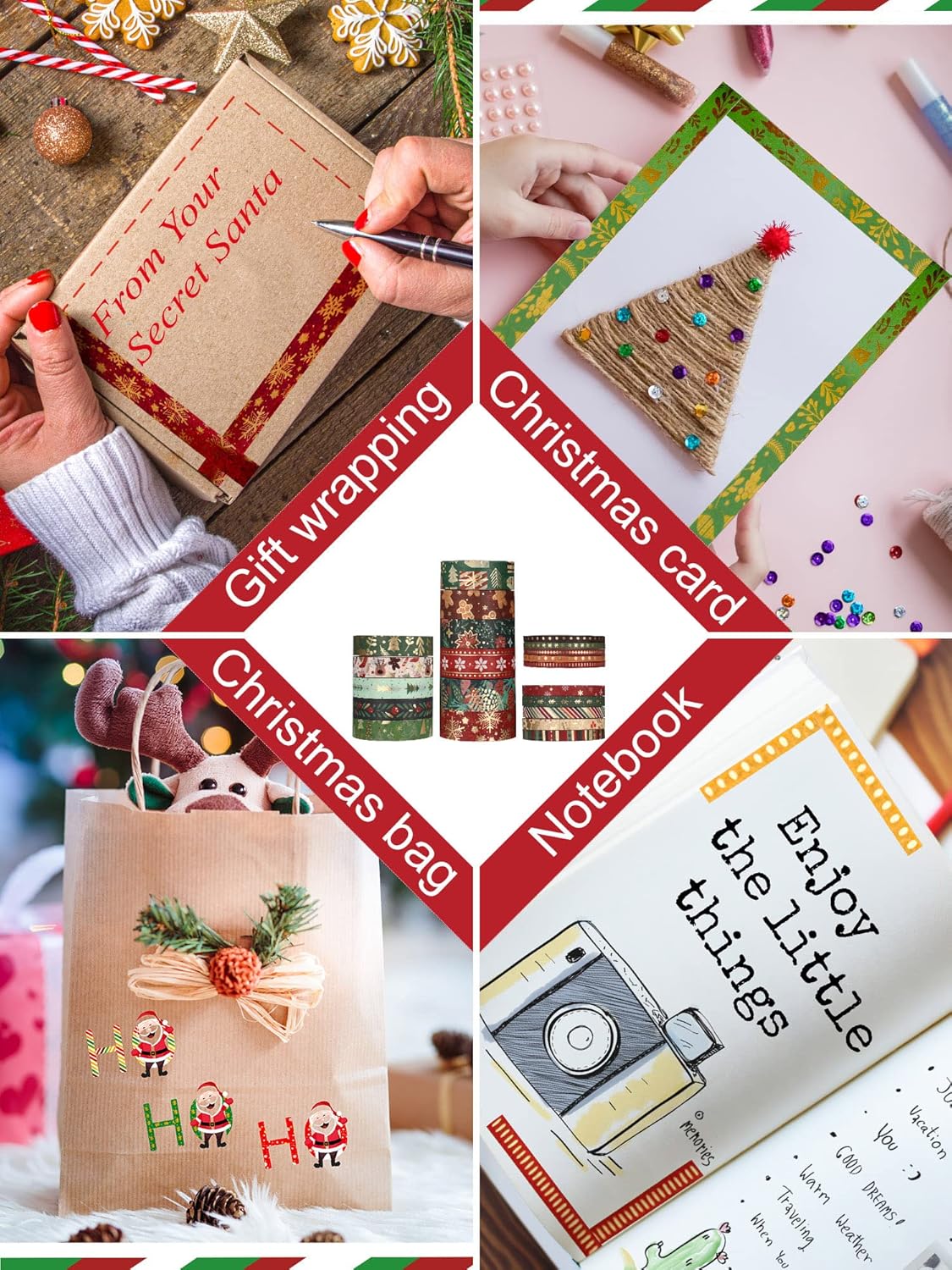 Outus 21 Rolls Christmas Gold Foil Washi Tape - Holiday Decor with Snowflake, Deer, Tree Designs - Self-Adhesive Tape for DIY Crafts, Wrapping, Party Favors