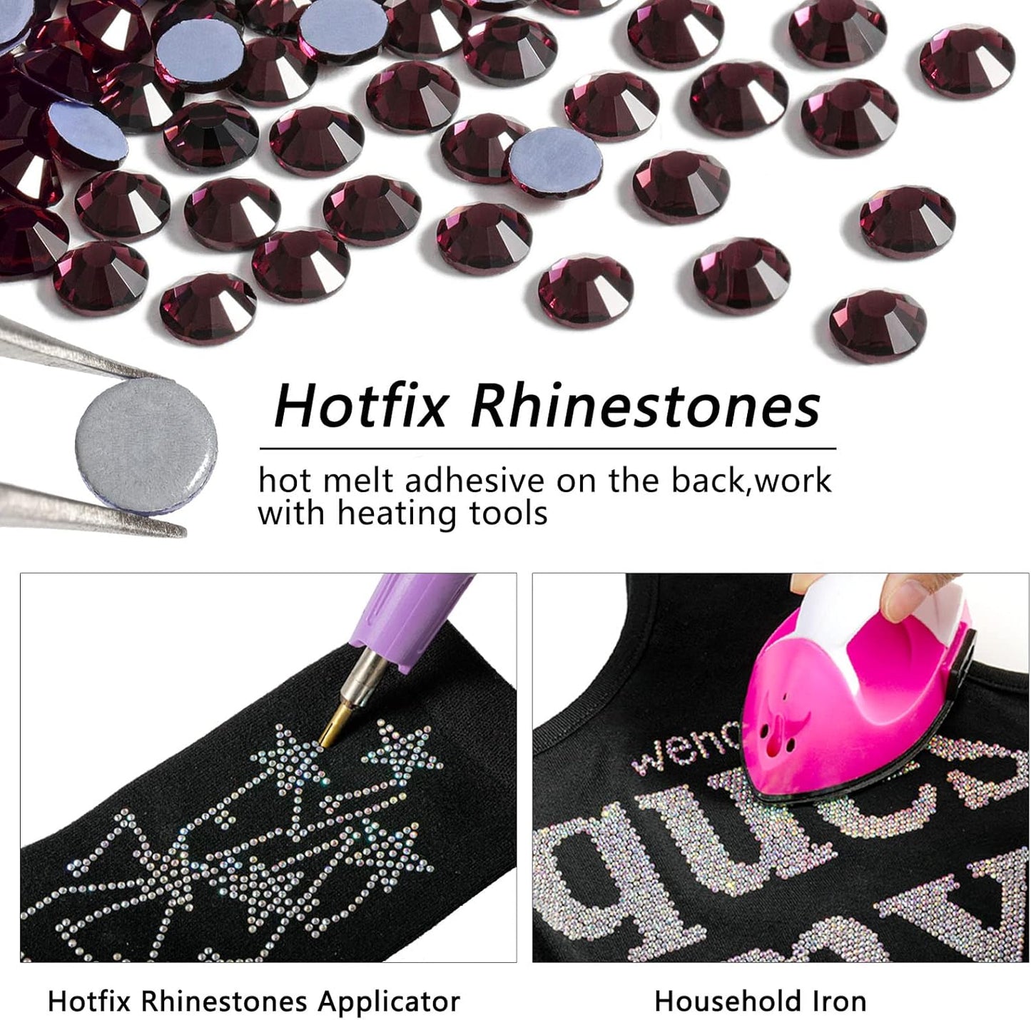 Beadsland Hotfix Rhinestones, 2880pcs Flatback Crystal Rhinestones for Crafts Clothes DIY Decorations, Amethyst, SS8, 2.3-2.5mm