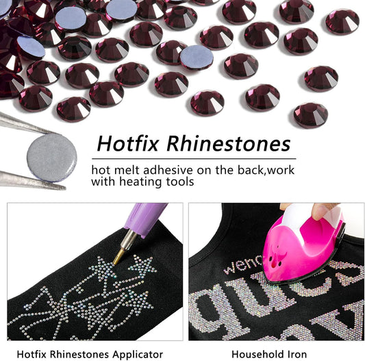 Beadsland Hotfix Rhinestones, 288pcs Flatback Crystal Rhinestones for Crafts Clothes DIY Decorations, Amethyst, SS30, 6.3-6.5mm