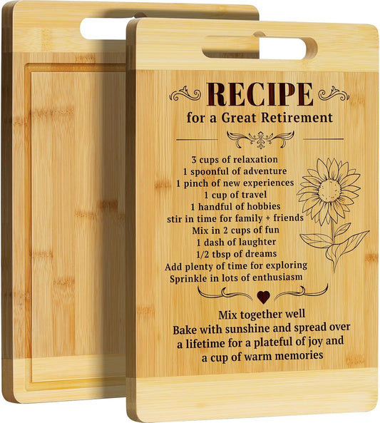 Kikcoin Retirement Gifts for Woman - Bamboo Cutting Boards for Kitchen, Retired Cutting Board Gift Leaving Job Gifts for Coworkers Happy Retirement Party Decorations, Large Cutting Board 13.8" X 9.8"