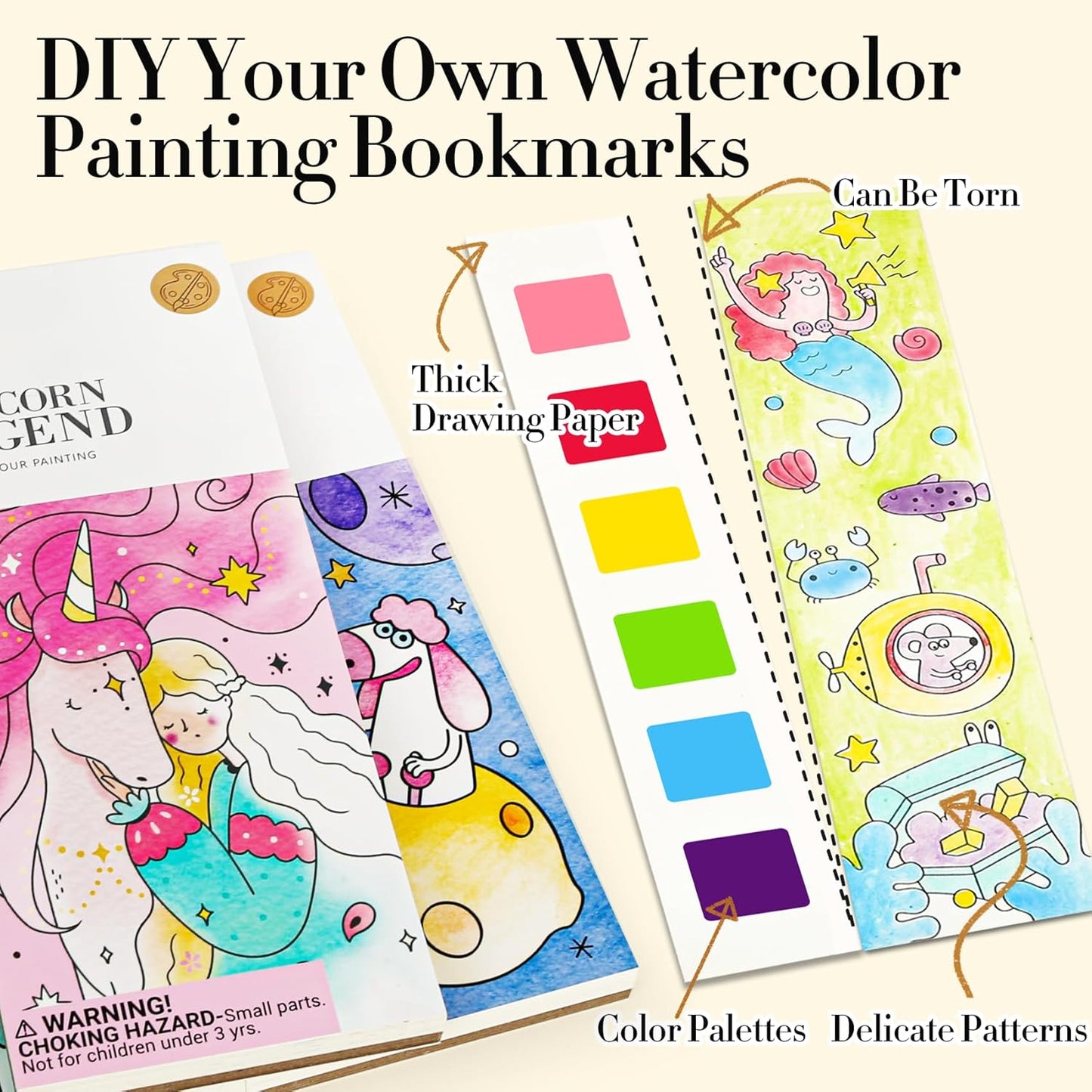 Watercolor Painting Coloring Books Arts & Crafts Kit, Pocket Watercolor Paint Bookmarks, Mess Free Paint with Water Set, Travel Activities Art Supplies Party Favors Exchange Birthday Gifts for Kids