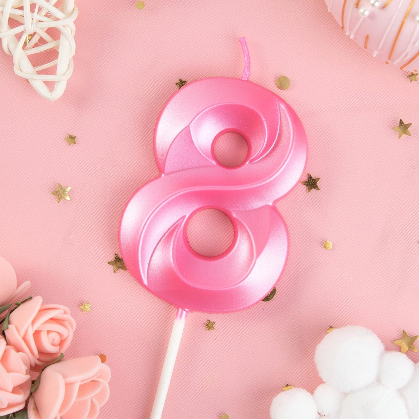 PHD CAKE 2.76 Inch Diamond Pink 8 Number Birthday Candles, Pink Number Candles, Cake Number Candles, Party Celebration