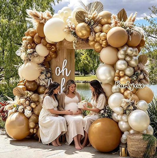 Brown Balloon Garland Arch Kit Double Stuffed, Pearl White Sand Tan Coffee Beige Apricot Ivory Gold Neutral Balloon for Boho Baby Shower Birthday Wedding Bear Gender Safari Party Decoration