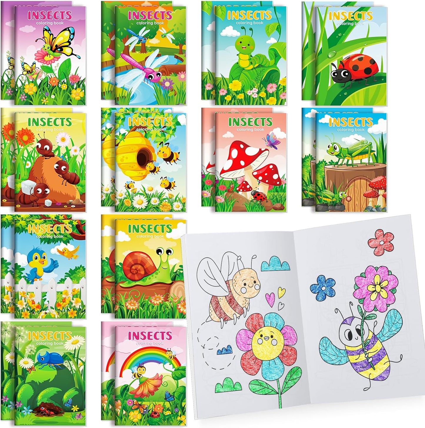 BenLouis 24 Pcs Insects Mini Coloring Books Kids Bugs Party Favors Small Activity Books Bulk for Kids Spring Butterfly Bee Birthday Goodie Bags Stuffers Return Gifts Classroom Travel
