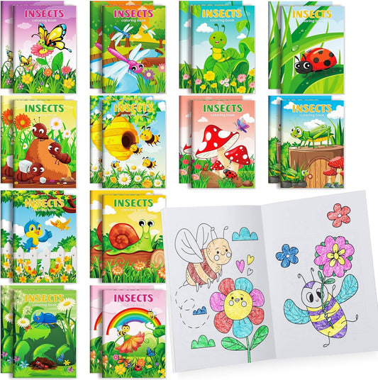 BenLouis 24 Pcs Insects Mini Coloring Books Kids Bugs Party Favors Small Activity Books Bulk for Kids Spring Butterfly Bee Birthday Goodie Bags Stuffers Return Gifts Classroom Travel