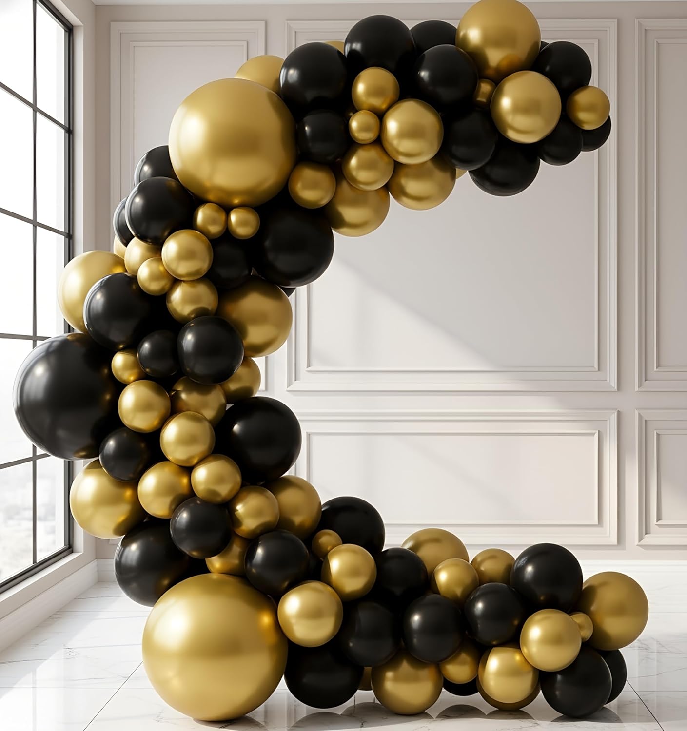 Balloon Garland Arch Kit – 146 Pcs Black, Metallic Gold & Confetti Balloons for Baby Shower, Birthday, Gender Reveal, Wedding Party – DIY Kit by Vellax™