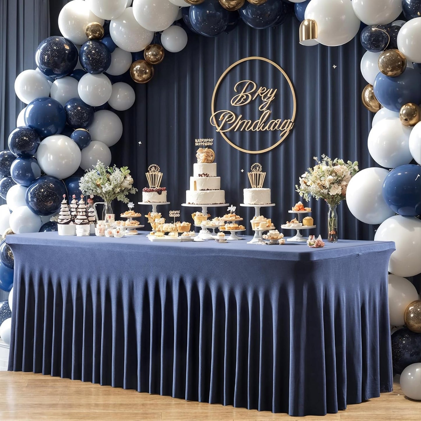 2 Pack Spandex Navy Blue Fitted Table Cloth for 8ft Rectangle Tables Navy Blue Stretch Tablecloth Table Covers Banquet Table Clothes Wrinkle Free Table Skirt for Parties Wedding