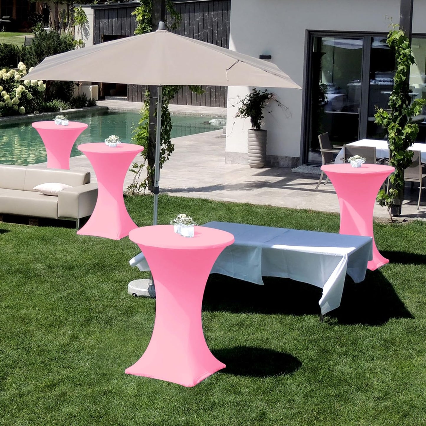 Cocktail Table Covers-Spandex Round High Top Table Cloths 6 Pack 32x43 Inch-Pink Stretch Fitted Bar Tall Tablecloth for Pub Bistro Highboy Party Event Banquet Height Folding Satnding Tables