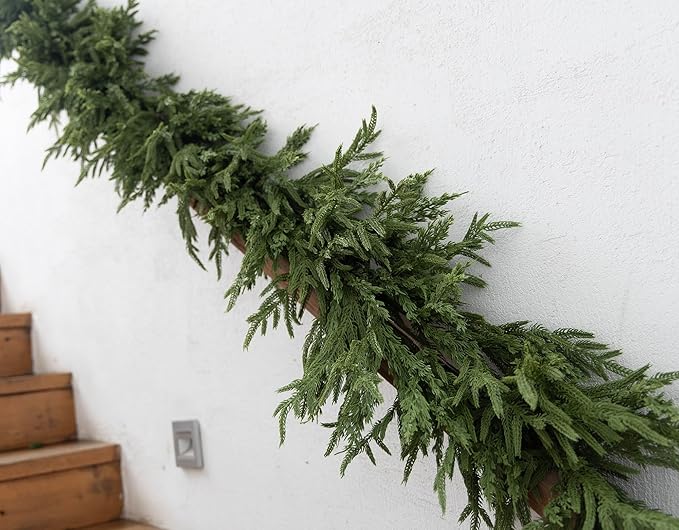 15ft Handmade Christmas Garland,Artificial Cypress Cedar Pine Needles Greenery Seasonal Garland for Christmas TV Cabinet Winter Holiday Indoor Outdoor Decoration