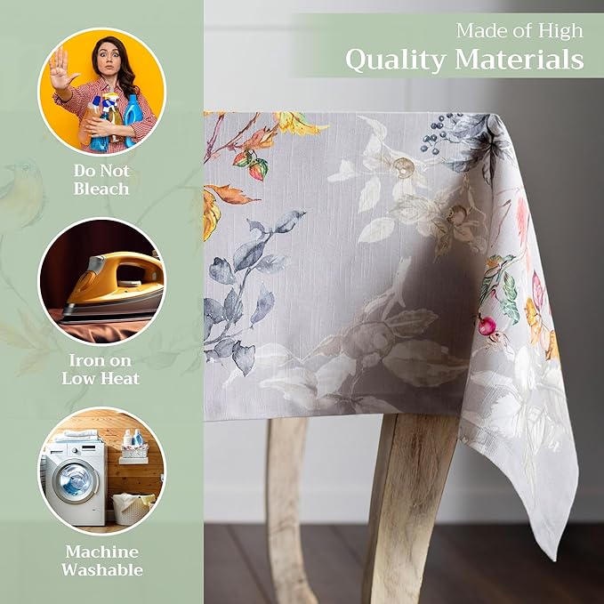 Maison d' Hermine Table Cloth Rectangle Table 100% Cotton 60 x 90 Inches Fall Tablecloth Reusable Everyday Use for Thanksgiving Christmas Decorations Dining Farmhouse Party (Equinoxe - Grey)
