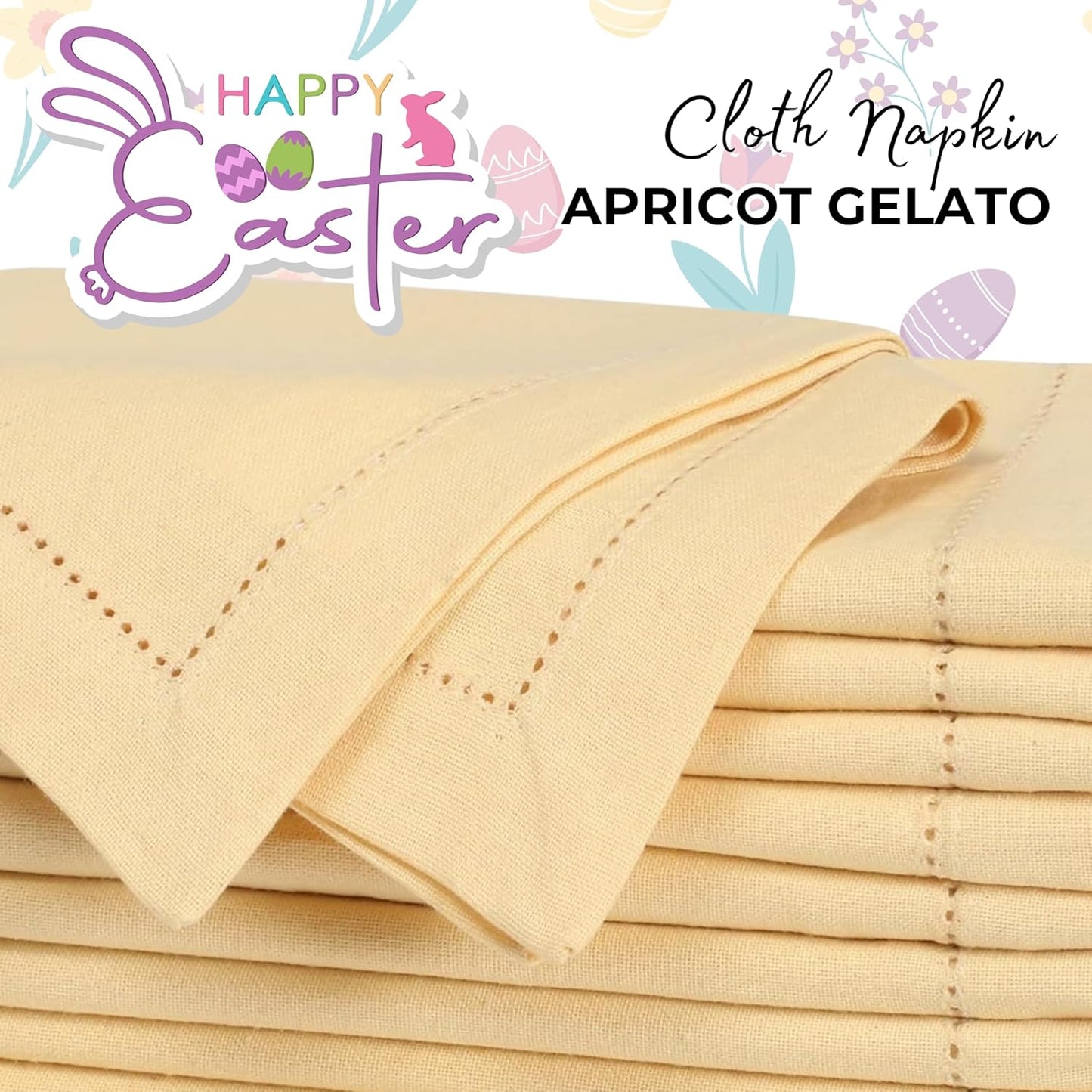 Homidate Cotton Dinner Cloth Napkins Set of 12 – 18x18 Apricot Gelato Hemstitched – Machine Washable Fabric Napkins for Weddings, Baby Showers, Gifting & Parties