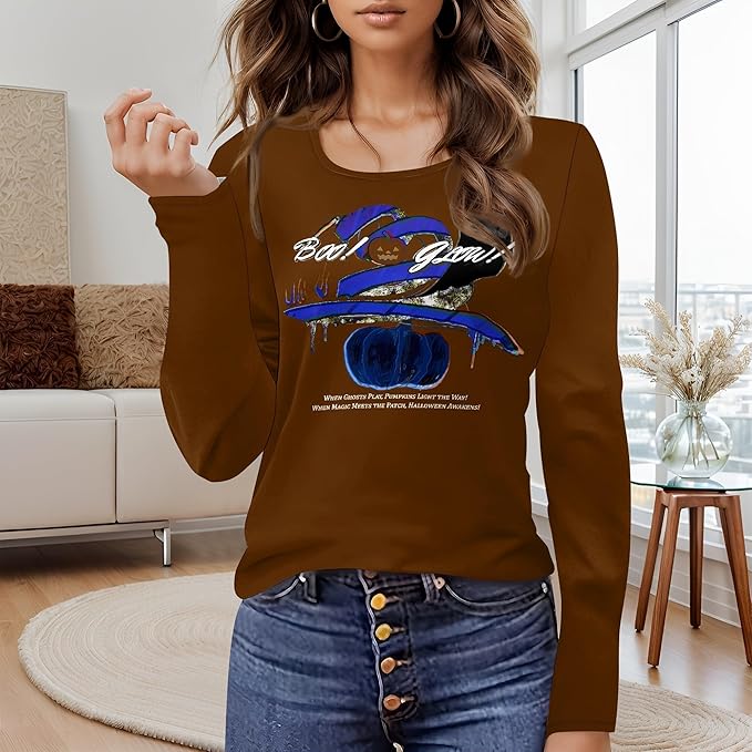 Halloween Sweatshirt Loose Fit U-Neck Spooky Graphic Sweatshirts Fall Halloween Costumes For Holiday Party 2025