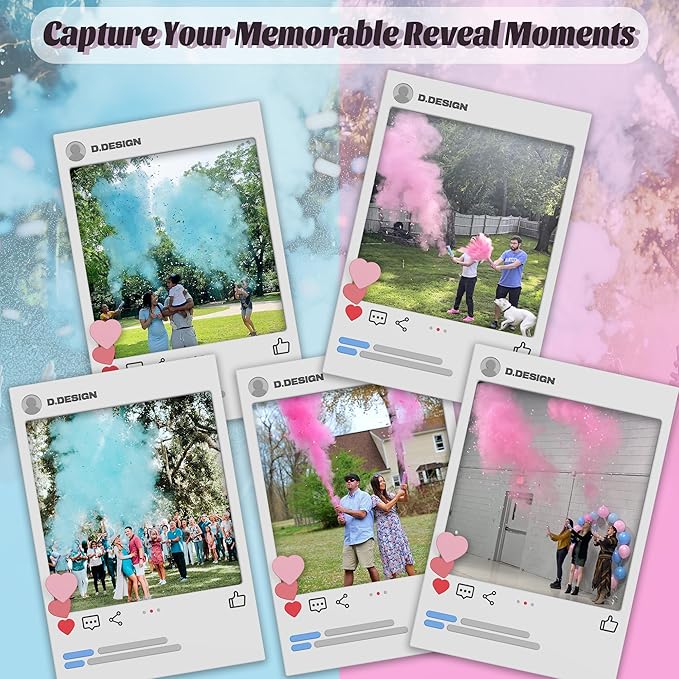 POPUPARTY 2 Pack Gender Reveal Confetti smoke Powder Cannon | 1 Pink & 1 Blue Confetti and Powder Poppers | Ideal for Baby Girl or Boy Gender Reveal Decoration and party