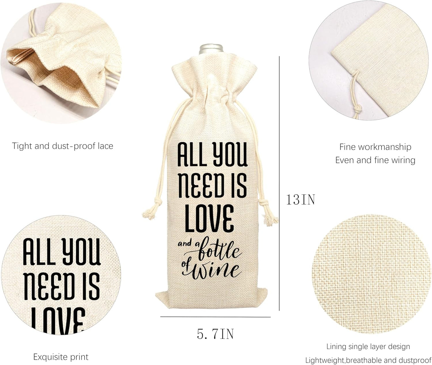 1 pcs wine bag for 750ML wine bottles - ALL YOU NEED IS LOVE AND A BOTTLE OF WINE - for Fathers Day Bridal Shower Retirement Wine Gifts Decoration, Bday wine bags Party Favors & Accessories - A19