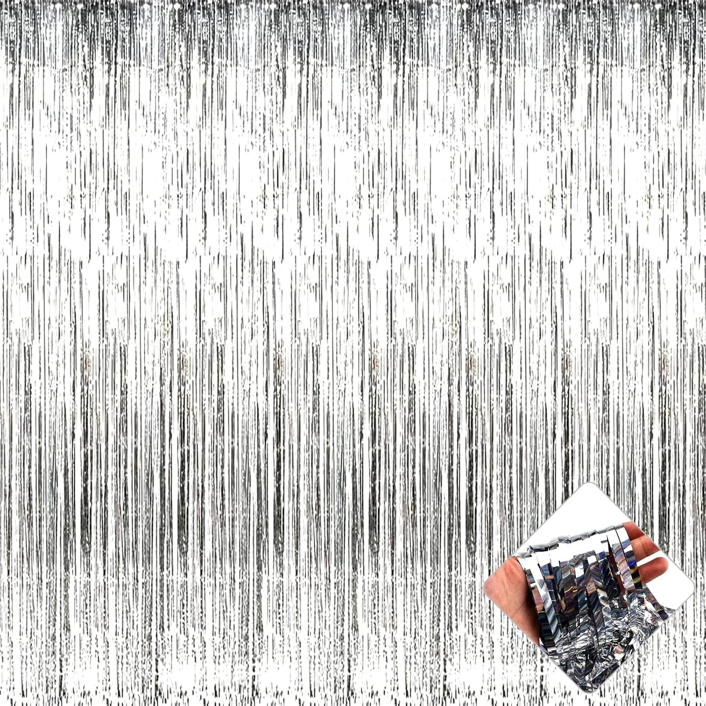 4 Pack 3.3Ft x 6.6Ft Silver Foil Fringe Curtain Backdrop, Metallic Tinsel Foil Fringe Streamers Curtains Background for Photo Booth, Birthday, Wedding, Halloween, Christmas Party Decoration