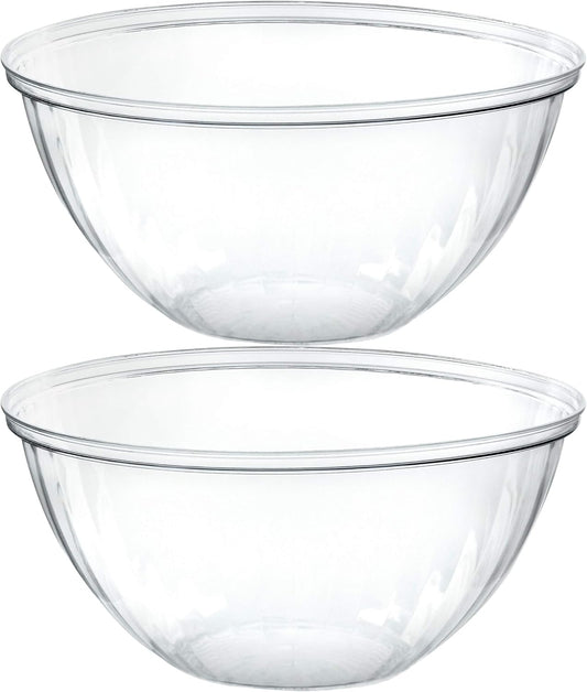 PLASTICPRO Disposable 48 Ounce Round Crystal Clear Plastic Serving Bowls, Party Snack or Salad Bowl, Chip Bowls, Snack Bowls, Candy Dish, Salad Container Pack of 8