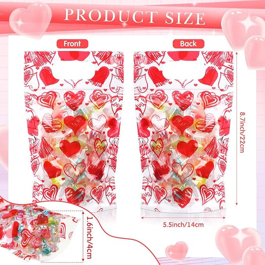 Blosssound 50 Pcs Valentines Day Gift Bags Resealable Love Plastic Bags Valentines Party Favor holder with Handle for Wedding Party Candy Gift Wrapping Supplies Decor (Love)