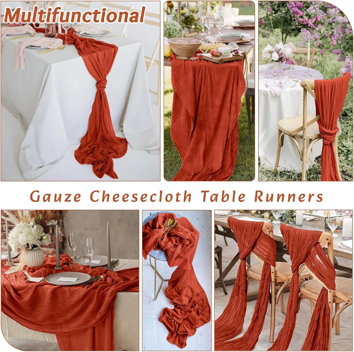 16Pack Terracotta Table Runner 10FT Cheesecloth Table Runner 35x120Inch Long Boho Cheese Cloth Table Runners Rustic Gauze Fall Table Runners for Party Wedding Bridal Shower Baby Shower Decorations