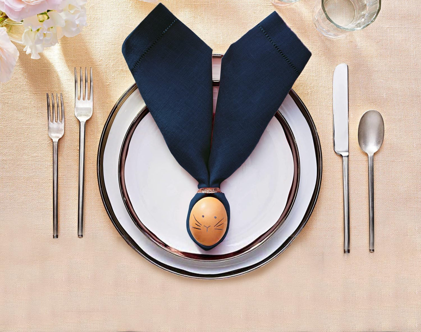 Ruvanti Premium Linen Napkins Set of 6-20x20 Inch, Classic Hemstitch, Mitered Corner Cloth Napkins ‎‎- Soft, Elegant Dinner Napkins Cloth Washable for Weddings, Parties, Everyday Use - Navy