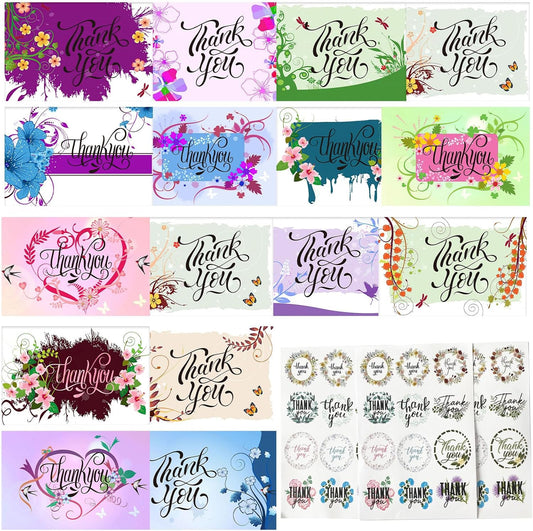 32 Thank You Cards with Envelopes Matching Stickers and Storage Box, 4 x 6 Inch Blank Thank You Greeting Cards Thank You Note for Graduation, Baby Shower, Wedding, small Business, Holiday,