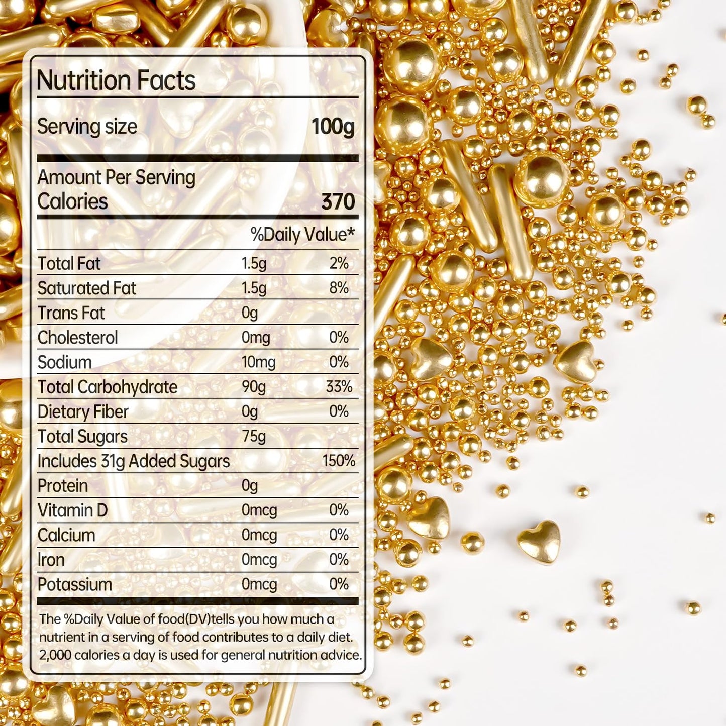 Gold Pearl Heart Sprinkles, Pearls Sprinkles For Cake Decorating, 150g/5.29oz Mix Size Sugar, Donuts, Cakes, Wedding Party, Christmas Supplies, Foodgrade Decorating, Edible Pearls