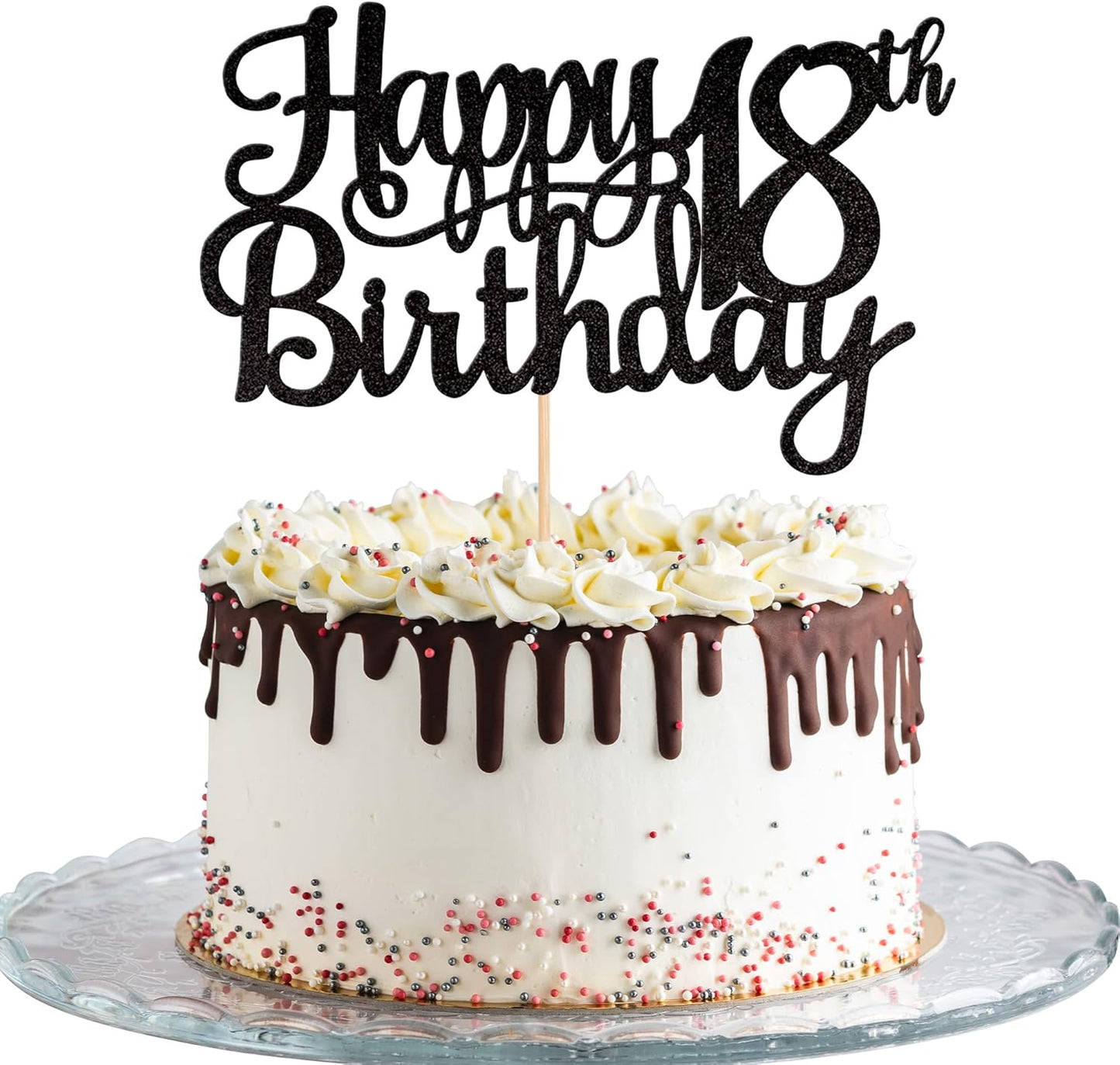 1 PCS Happy 18th Birthday Cake Topper Glitter Cheers to 18 Years Birthday Cake Pick 18 Fabulous Cake Decoration for Happy 18th Birthday Theme Party Decorations Supplies Black
