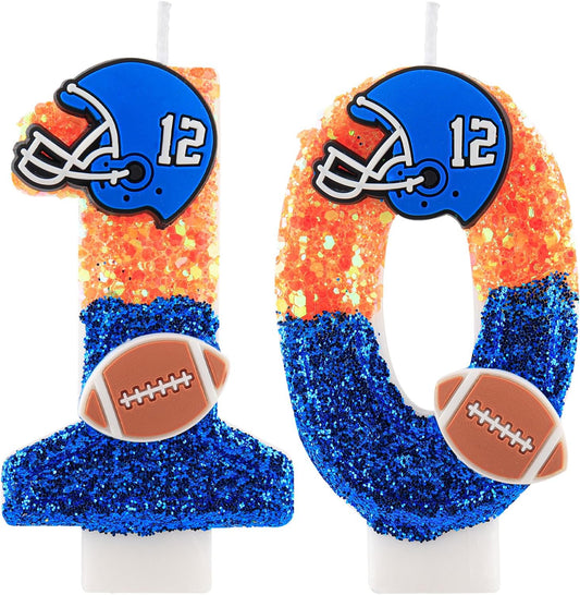 Football Birthday Candles Numeral 10 Candles Cake Topper Decorations Football Birthday Cake Decorations for Boys Girls Kids Party Supplies