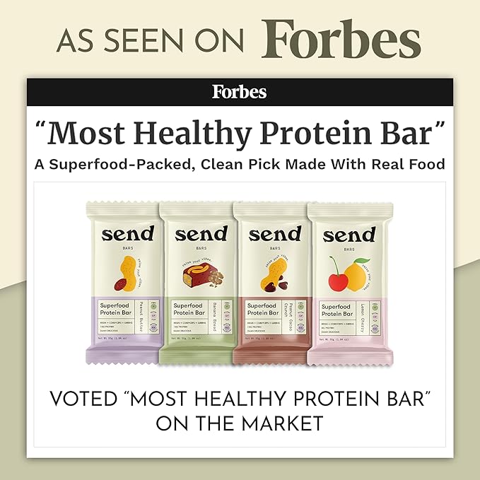 Send Bars Plant-Based Vegan Healthy Protein Bars, With Greens (Peanut Butter, 8 Bars) – Only Real Ingredients, Zero Added Sugar, Gluten-Free, Dairy-Free