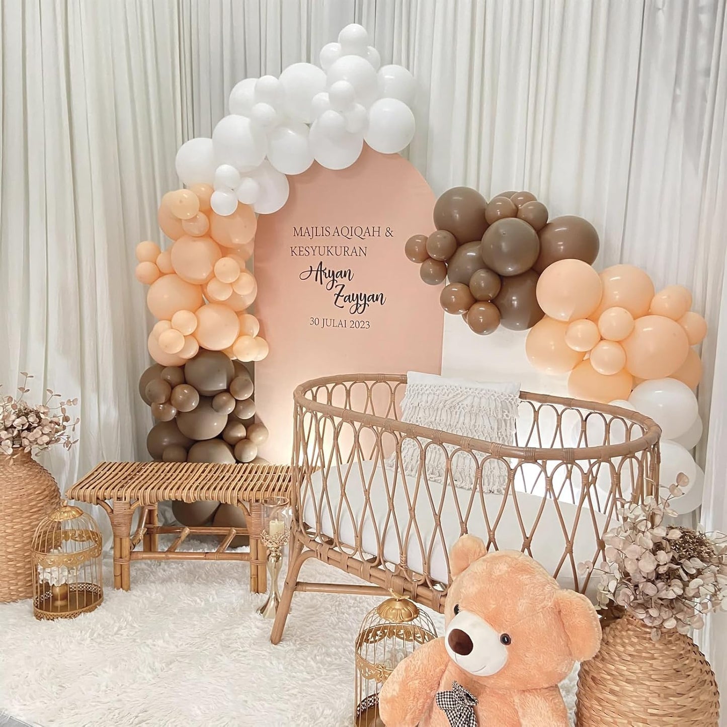 Nude Balloons - 12 inch 100pcs Latex - Round Neutral Boho Birthday with 2 Ribbons, Helium Apricot Balloons for Birthday Party, Wedding, Anniversary, Baby Shower Decorations