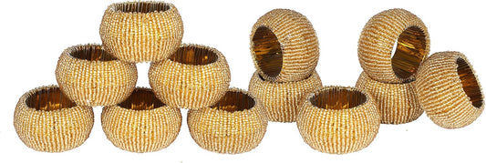 Gold Napkin Ring, Napkin Rings Set of 12, Beaded Napkin Holders, Round Napkin Rings Bulk for Christmas Party Decoration, Dinning Table, Everyday, Family Gatherings - Set Your Table with Style - Gold
