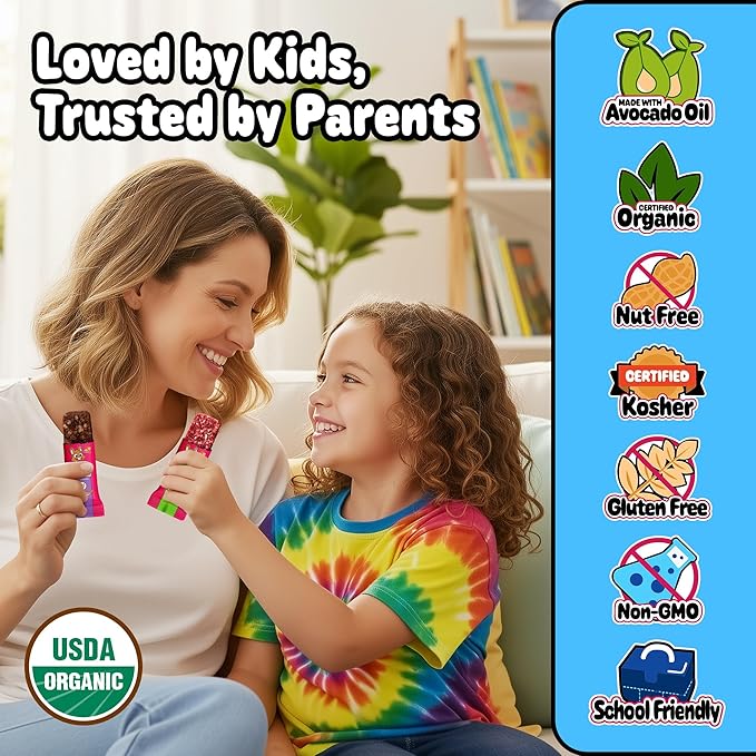 Snakkidz Organic Chewy Granola Bar, Allergen Free, Made with Avocado Oil, Low Sugar (45 Bars, Variety)