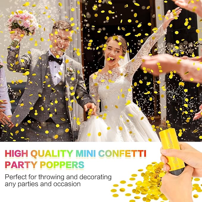 Confetti Cannon 24 Pack Small gold Confetti Poppers ideal for Weddings, Birthdays, Graduations, Baby Showers, New Year's Eve Parties Fun Party Decorations