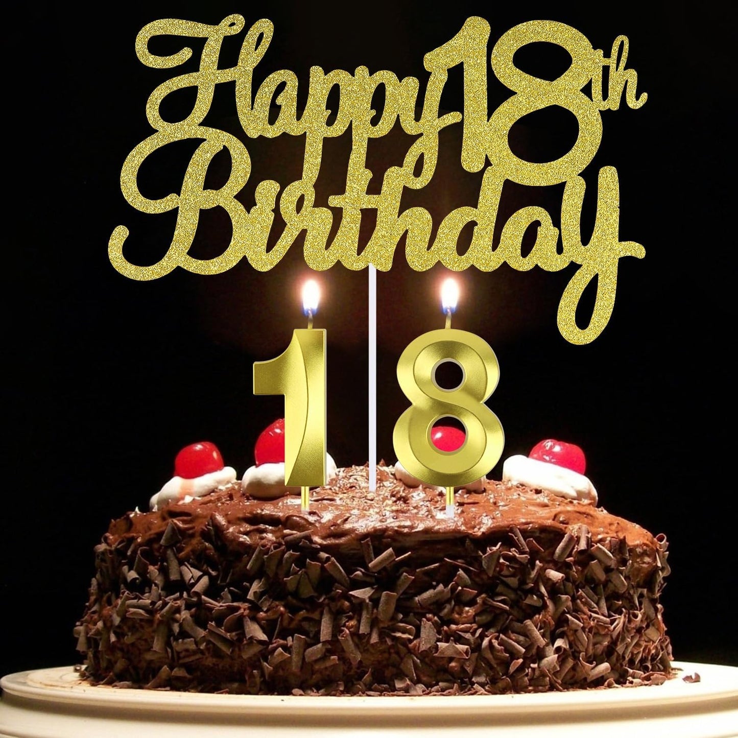 Happy 18th Birthday Cake Topper + 18 th Birthday Candles, 18 Cake Topper, Number 18 Candles, Happy 18th Birthday Cake Decorations, 18 Birthday Decorations for Boys and Girls (18)