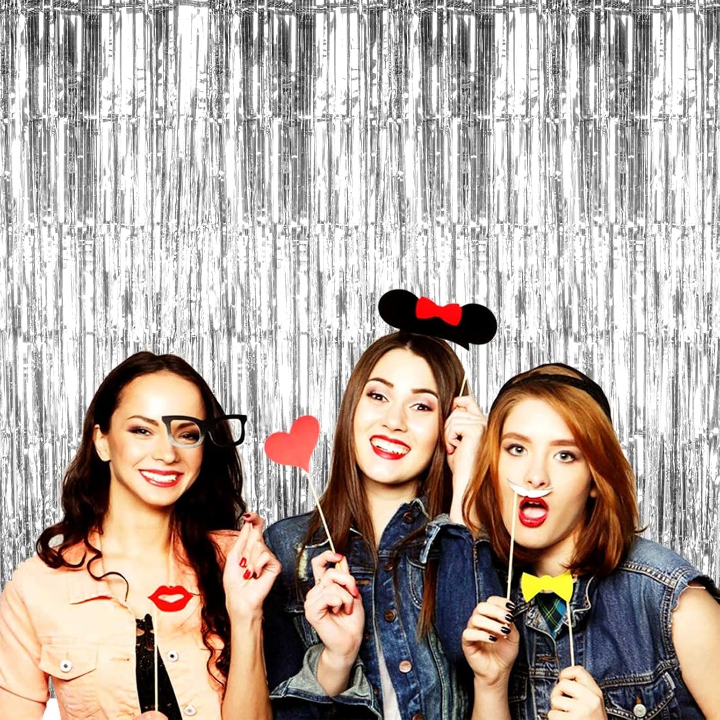 4 Pack Silver Foil Fringe Curtain Backdrop, 3.28Ft x 6.56Ft Metallic Tinsel Foil Fringe Streamers Curtains for Photo Booth, Wedding, Thanksgiving, Birthday, Christmas, Halloween Party Decoration