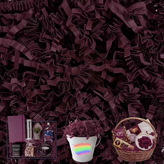 Burgundy Crinkle Cut Paper Shred Filler, 2 LB Basket Filler Shredded Paper, Confetti Stuffing for Basket Filling, Halloween, Valentine's Day, Christmas, Birthdays, Gift Wrapping, Stuffer Party Supplies