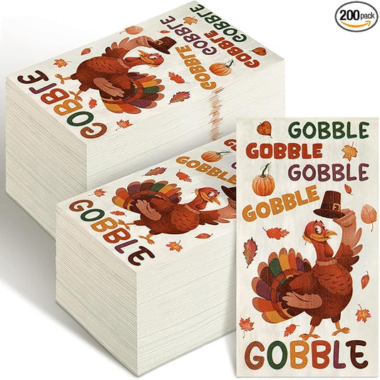 Karenhi 200 Pcs Gobble Thanksgiving Guest Napkins Gobble Disposable Hand Towel for Bathroom 2 Ply Turkey Rustic Farmhouse Napkin Decorative Napkin Bathroom Paper Hand Towels for Autumn Harvest
