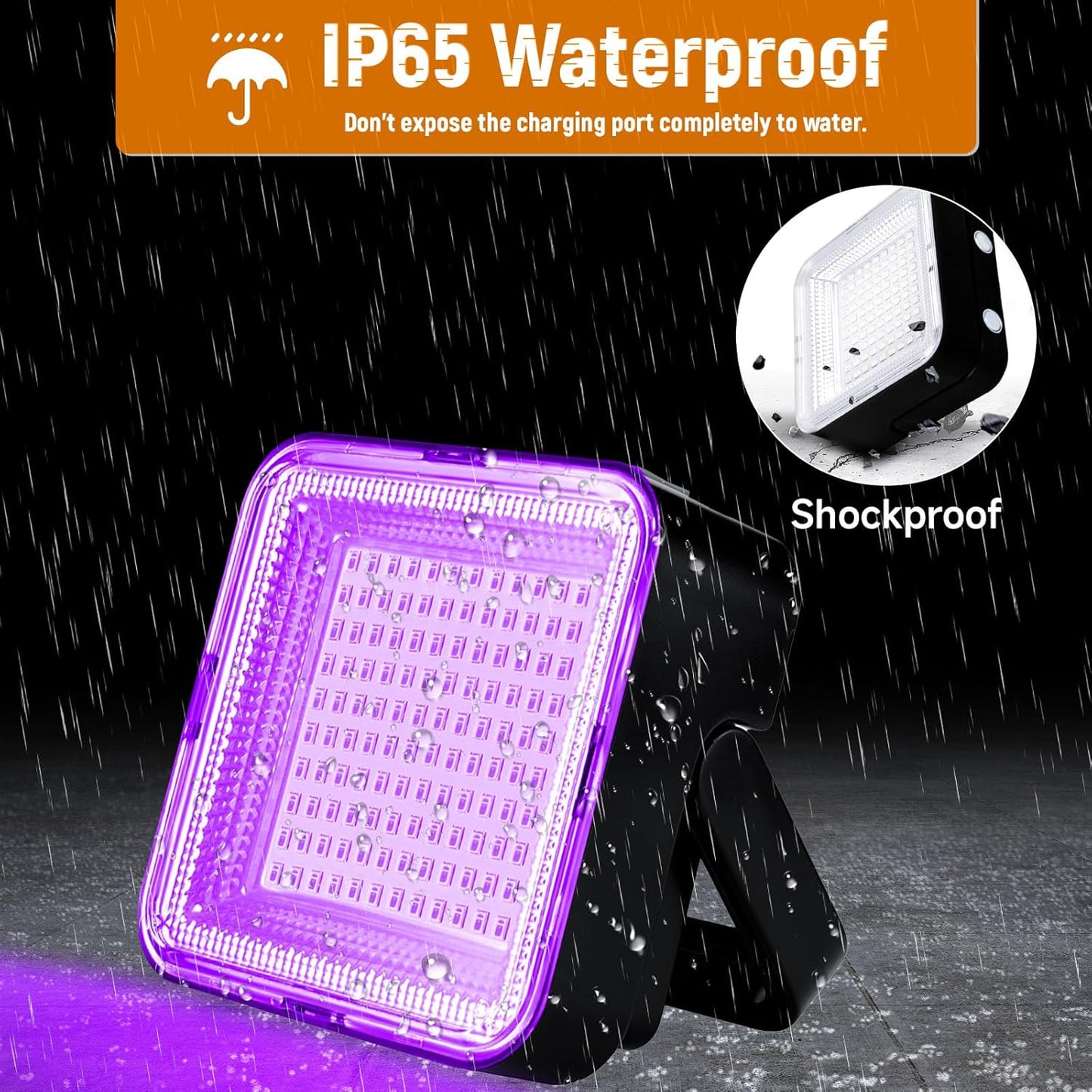 LED Black Ligh,Rechargeable 5000mAh 120 UV led, IP65 Waterproof & Magnetic, Long Runtime Ultraviolet Light for Neon Glow Party, Halloween, UV Posters, Body Paint, Fluorescent Art