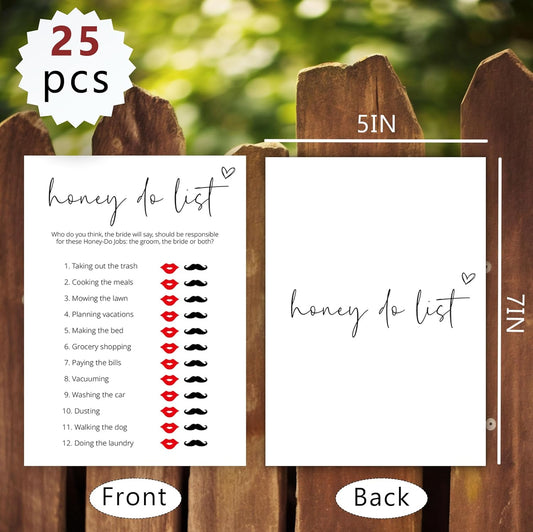 Bridal Shower Games, Honey Do List, 25Pcs Minimalist White Double-Sided Bridal Game Cards, Wedding Shower Games for Guests, Engagement Bachelorette Party Supplies - A21