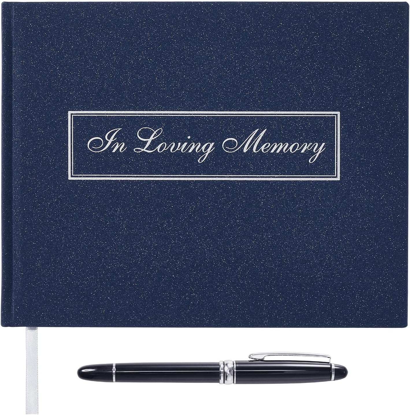 Funeral Guest Book for Memorial Service in Loving Memory Guest Book for Funeral Guest Sign in Book (Book and Pen, Navy)