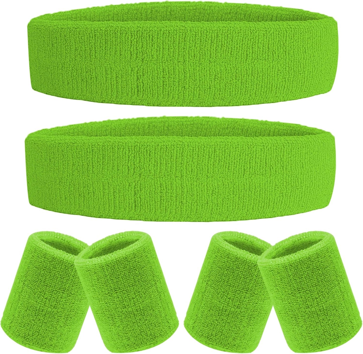 6 Pieces Sweatband Set Sports Headband Wristband Set, Moisture Wicking Athletic Sweatbands 4 Wrist Sweatband and 2 Headbands, Terry Cloth Sweat Absorbing Head Band for Workout