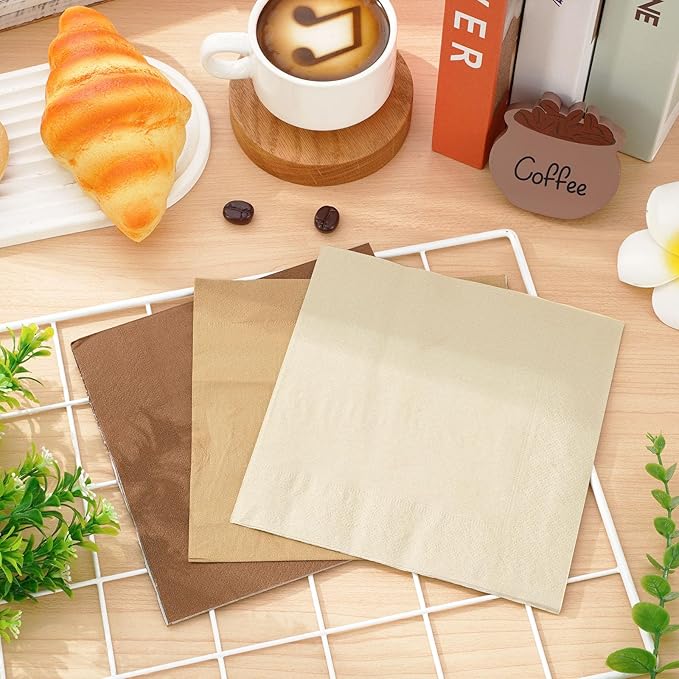 Whaline 150 Pack Brown Napkins 6.5 x 6.5 Inch 3 Colors Disposable Paper Napkins Brown Theme Fall Dinner Napkin for Farmhouse Wedding Birthday Party Celebration Gathering Supplies Table Decorations