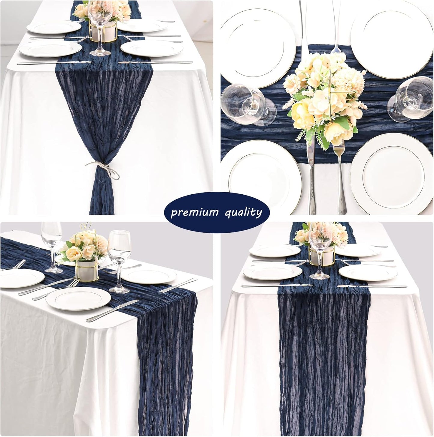 12 Pack 13Ft Cheesecloth Table Runner 35x157 Inch Boho Gauze Table Runner Cheese Cloth Long Rustic Table Runners for Wedding Bridal Shower Birthday Party Table Decor (Navy Blue)