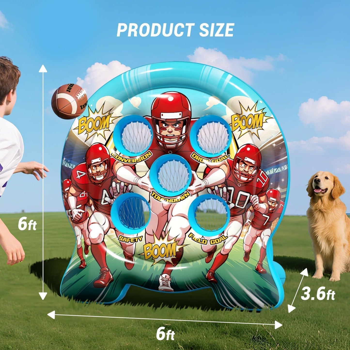 Kids Football Target Toss Game with Junior Size Footballs - Inflatable Throwing Target Toy - Fun Sports Carnival Party Game - Fun Kids Sports Outdoor Game
