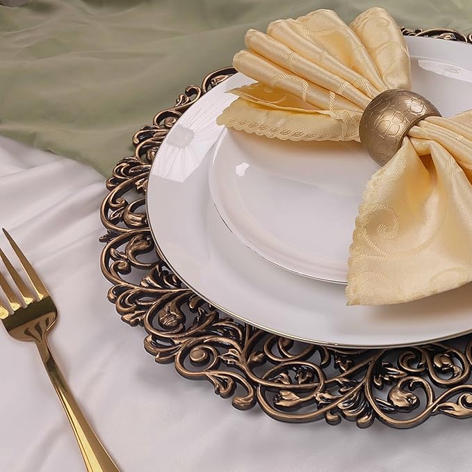 13inch Round Plastic Charger Plates,Set of 8,Charger Plates for Dinner,Wedding,Party,Event Decoration. (Black gold edge) …