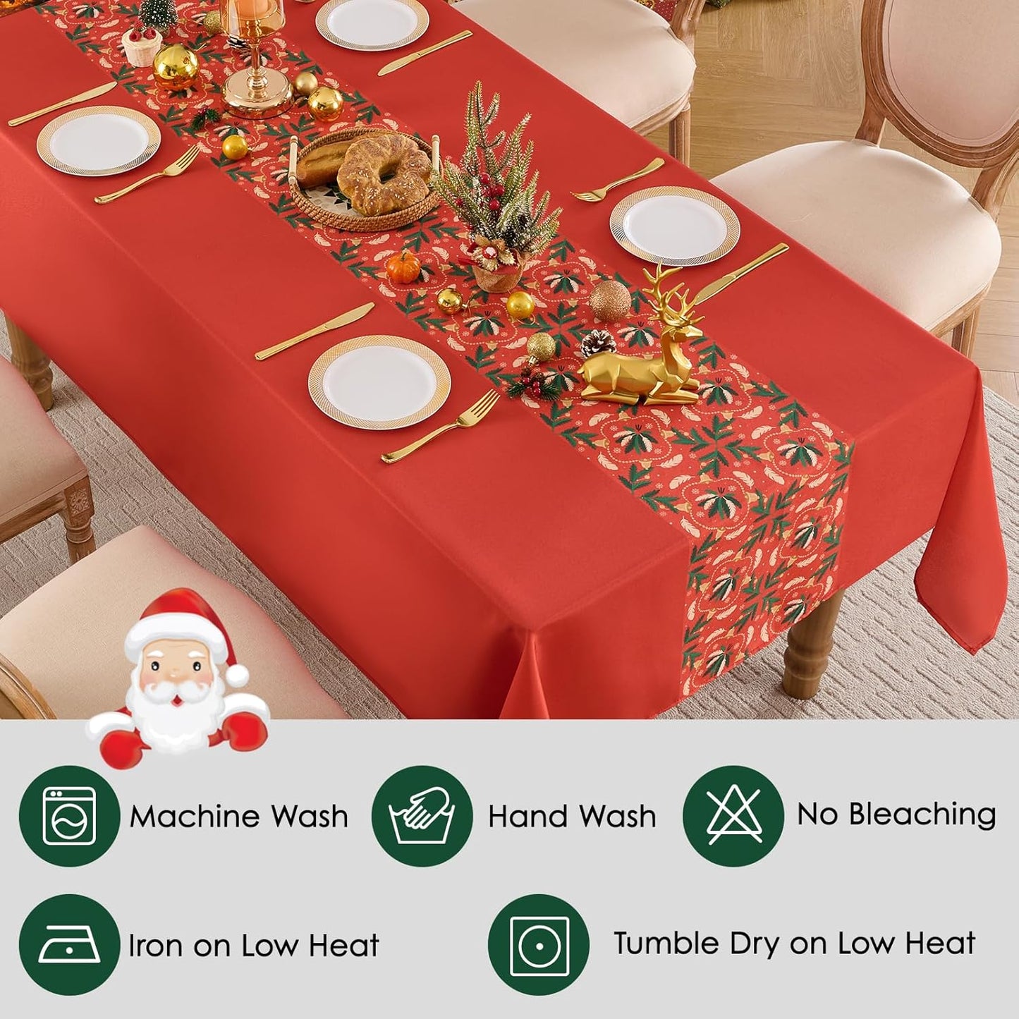 Christmas Tablecloth Rectangular 60x84 Inch Waterproof, Machine Washable Checkered Polyester Table Cover for Xmas Party, Winter Holiday Home Decoration in Festive Red 1pack