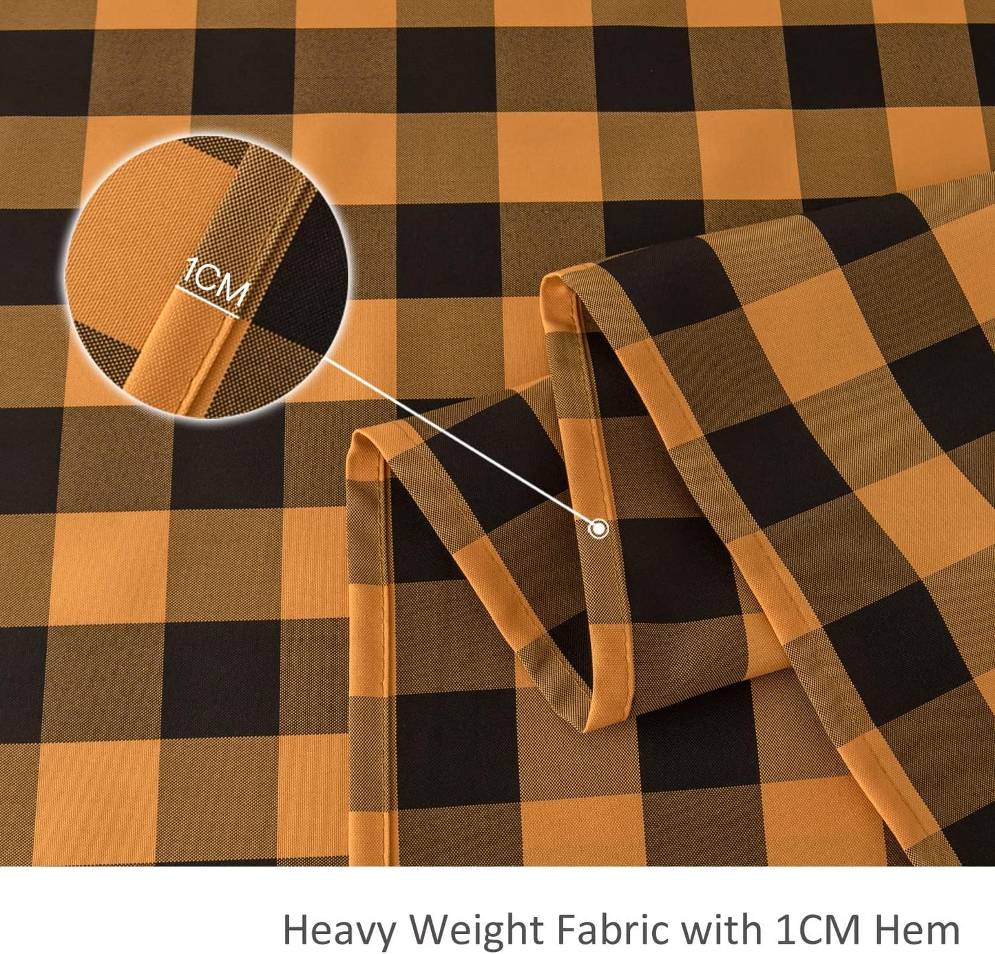 maxmill Checkered Rectangular Tablecloth Water Resistance Antiwrinkle Spillproof Heavy Weight Soft Gingham Plaid Table Cloth for Buffet Banquet Parties Holiday Dinner, 60 x 104 Inch Black and Orange