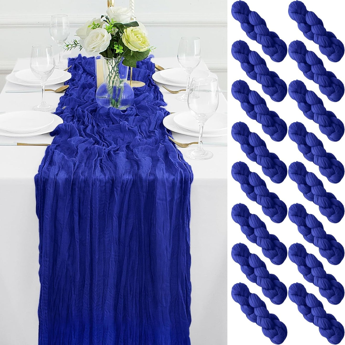 16Pack Royal Blue Table Runners 10FT Cheesecloth Table Runner 35x120Inch Long Boho Cheese Cloth Table Runner Rustic Gauze Table Runners for Party Wedding Bridal Shower Baby Shower Decorations